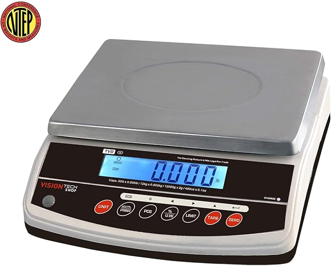 VisionTechShop TVD-30 Digital Bench and Counter Scale, Lb/Oz/Kg/g Switchable, 30lb Capacity, 0.005lb Readability, Counting and Percentage Mode, Single Display, NTEP Legal for Trade, CC# : 20-032