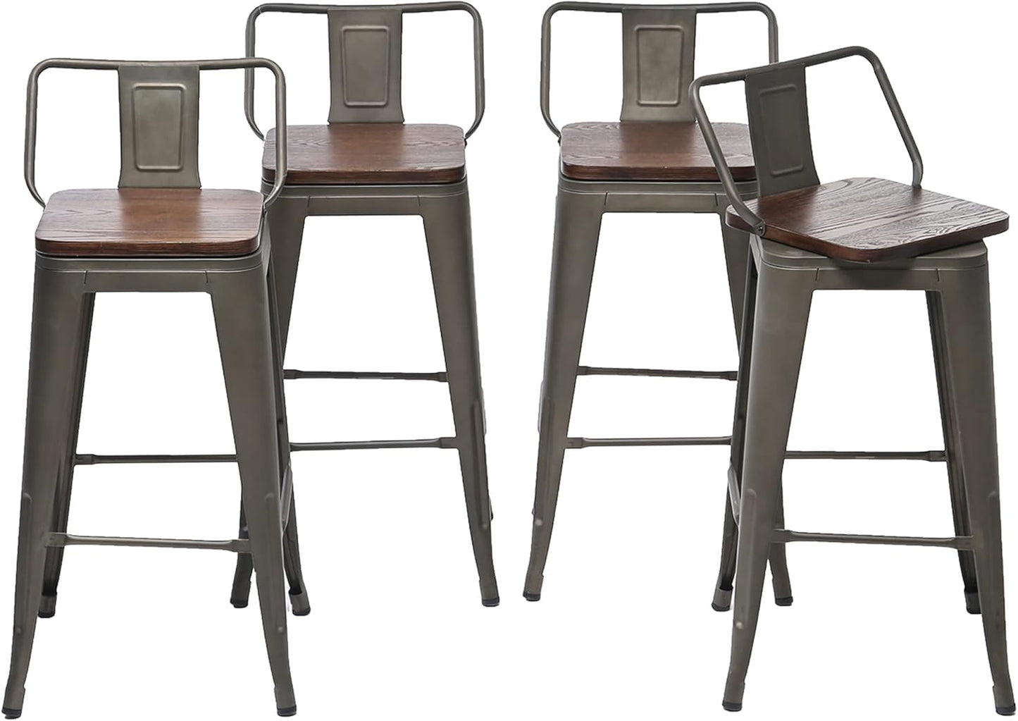 26 Inch Swivel Bar Stools Set of 4 with Backs Counter Height Industrial Metal Barstools Island Bar Chairs for Home Kitchen Dining Room (Swivel 26 inch,Rusty Wooden)