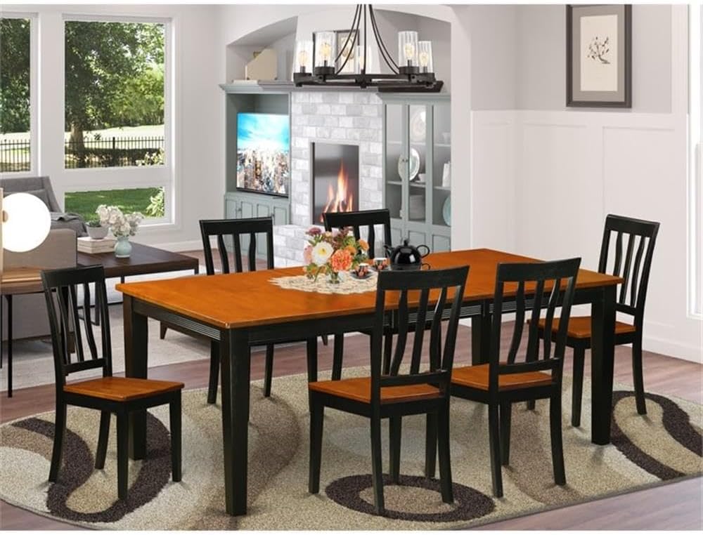 East West Furniture QUAN7-BCH-W 7 Piece Dining Table Set Consist of a Rectangle Wooden Table with Butterfly Leaf and 6 Dining Room Chairs, 40x78 Inch, Black & Cherry