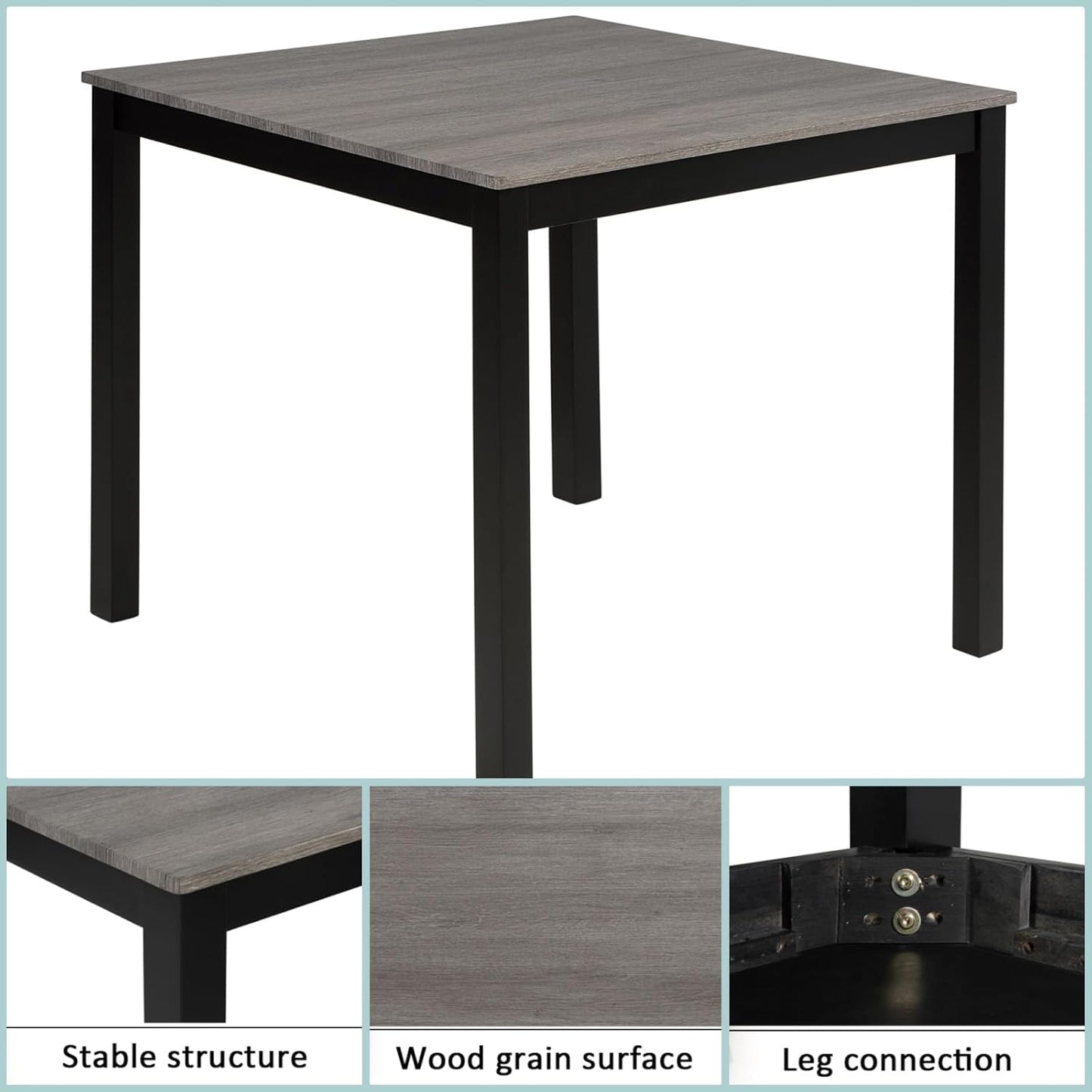 Dining Table Set for 4, 5-Piece Kitchen Table & Chairs Set with Square Wooden Table & 4 Upholstered Chairs, 35.5'' Dinner Set with Solid Wood Legs & Curved Backrest for Kitchen, Black