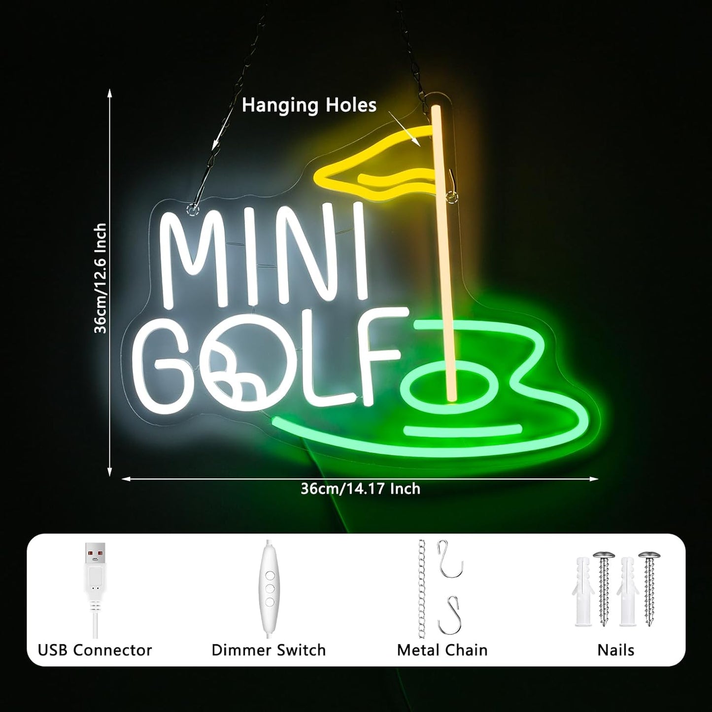 Mini Golf Neon Sign, Golf Neon Signs For Wall Decor, Sports Led Light Up Signs for Bar Golf Club Home Party Decorations Gifts