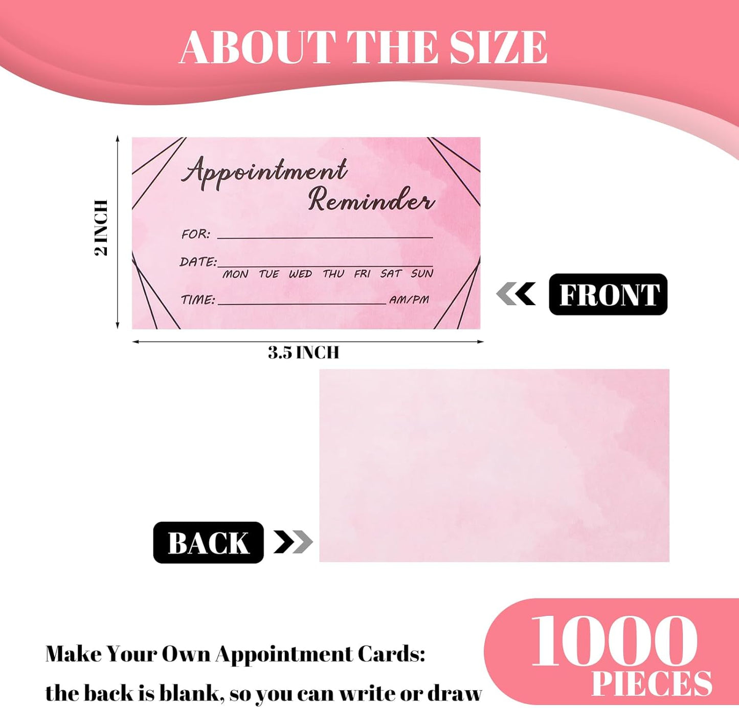 Seajan 1000 Pcs Appointment Cards Bulk Appointment Reminder Cards for Client Business, Hair Salon, Dental Office, Massage Therapist, Grooming, Hairdresser, Medical Doctors and More(Daily, Pink)
