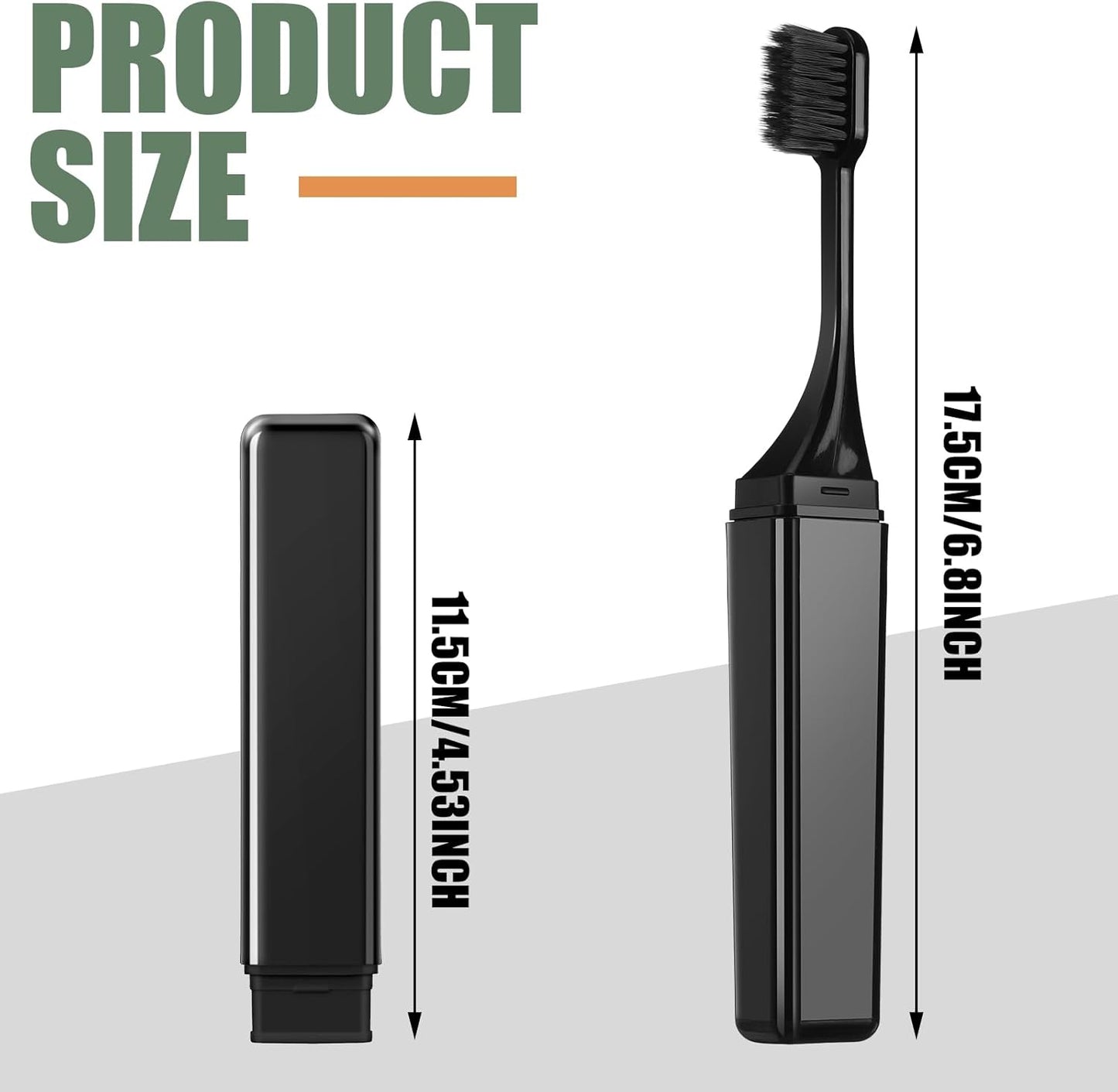 Patelai 2 Pieces Travel Toothbrush Set, Soft Bristle Mini Foldable Tooth Brush with Case, Individually Wrapped Small Portable Travel Size Toiletries Stuff for Camping (Black and White)
