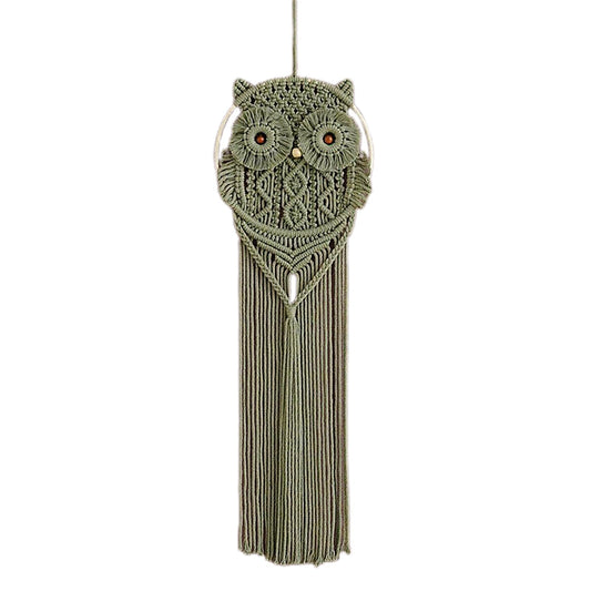 Tissting Cotton Macrame Owl Wall Art - Hand-Woven Boho Decor for Bedroom, Living Room Nursery with Easy Hanging, Housewarming Gift