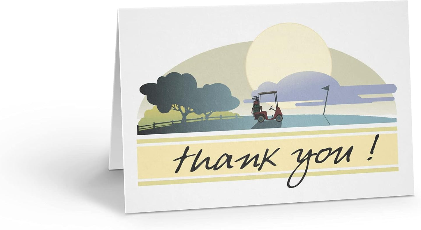 Stonehouse Collection | Simple Elegant Golf Theme Thank You Note Card | 10 Boxed Golf Cards & Envelopes (Standard)