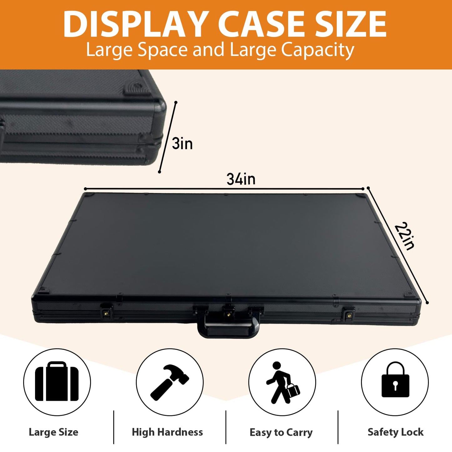34"x22" Card Show Display Case,Portable Aluminum Trading Card Display Case,Clear Acrylic Card Box with Locks Suitable for Sports Card/TCG/Jewelry Collection (Black)
