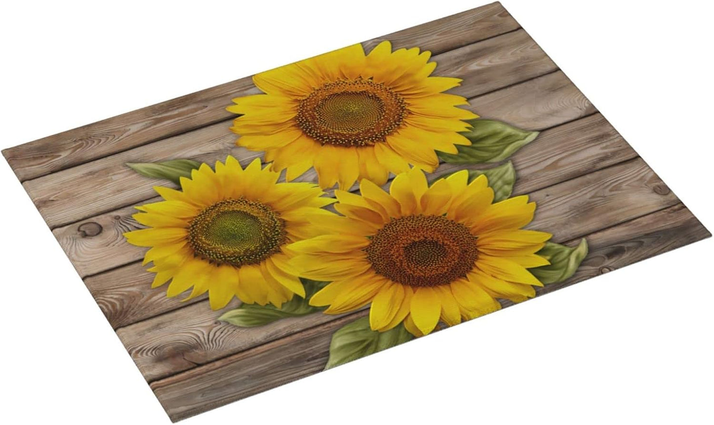 Vintage Yellow Sunflower Wooden Microfiber Dish Drying Mat For Kitchen Countertop Xl Absorbent Reversible Drainer Rack Pad Extra Large 18 X 24 Inch