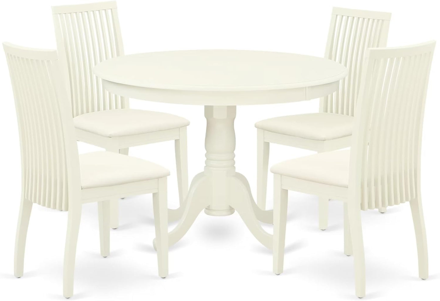 East West Furniture HLIP5-LWH-C 5 Piece Dining Set Includes a Round Dining Room Table with Pedestal and 4 Linen Fabric Upholstered Chairs, 42x42 Inch, Linen White