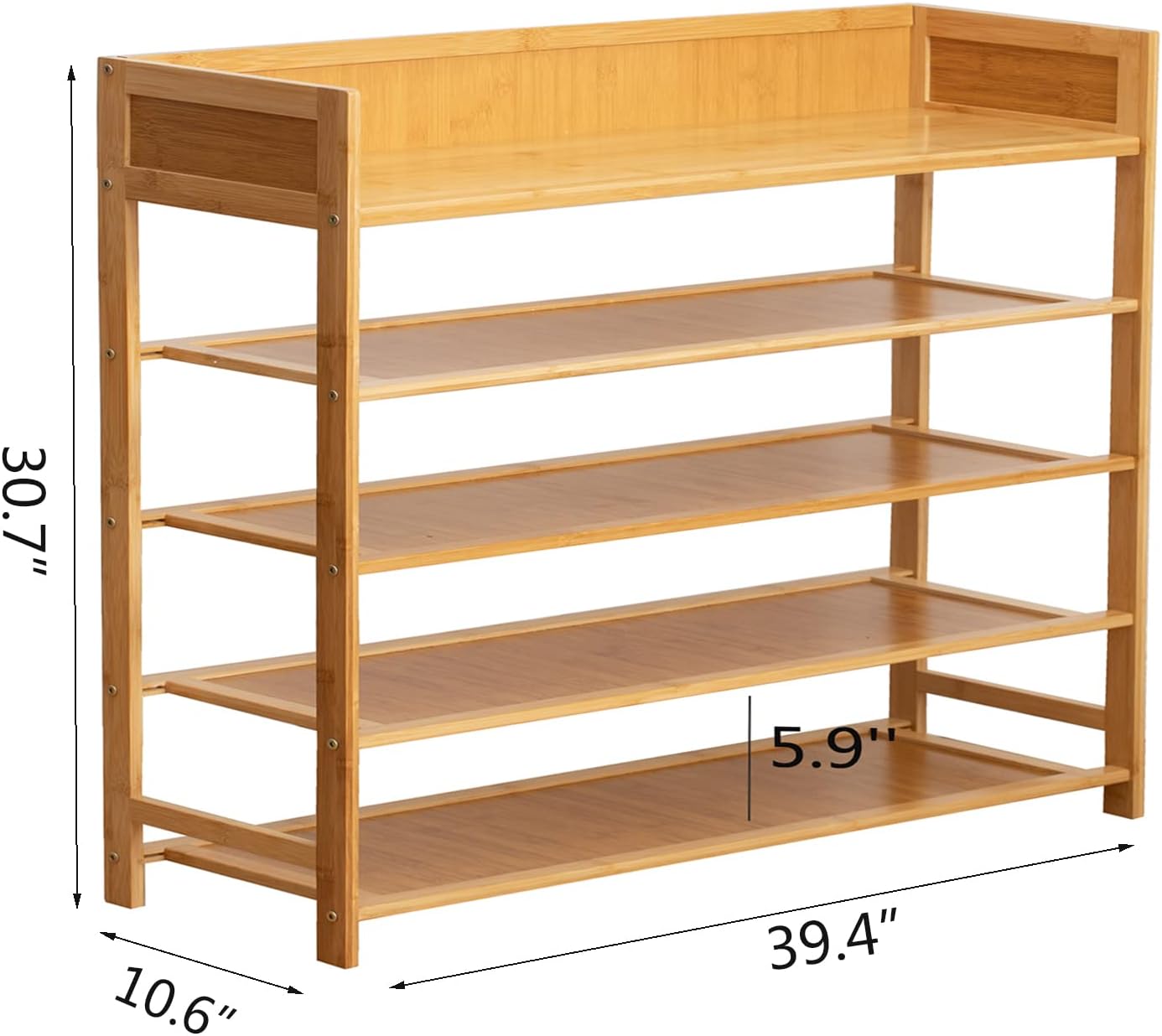 Bamboo Shoe Rack Organizer, 5 Tier Shoe Shelf Storage Organizer, for Entryway, Hallway, and Closet (Nature-39)