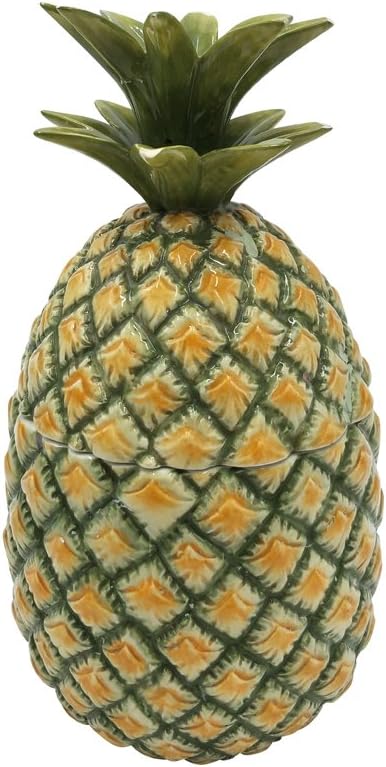 Comfy Hour Farmhouse Collection Pineapple Jar with Lid, Green and Yellow, Dolomite, 12.8cm Length, 12.5cm Width, 23.5cm Height