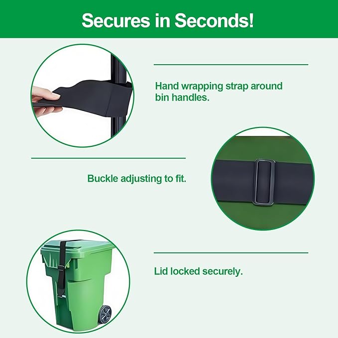 Trash Can Locks for Animals，One Claw Heavy-Duty Adjustable Bungee Straps for Bear-Proof & Raccoon-Proof Garbage Bins,Windproof Design,Fits Most Trash Cans,Odor Control（1PACK)