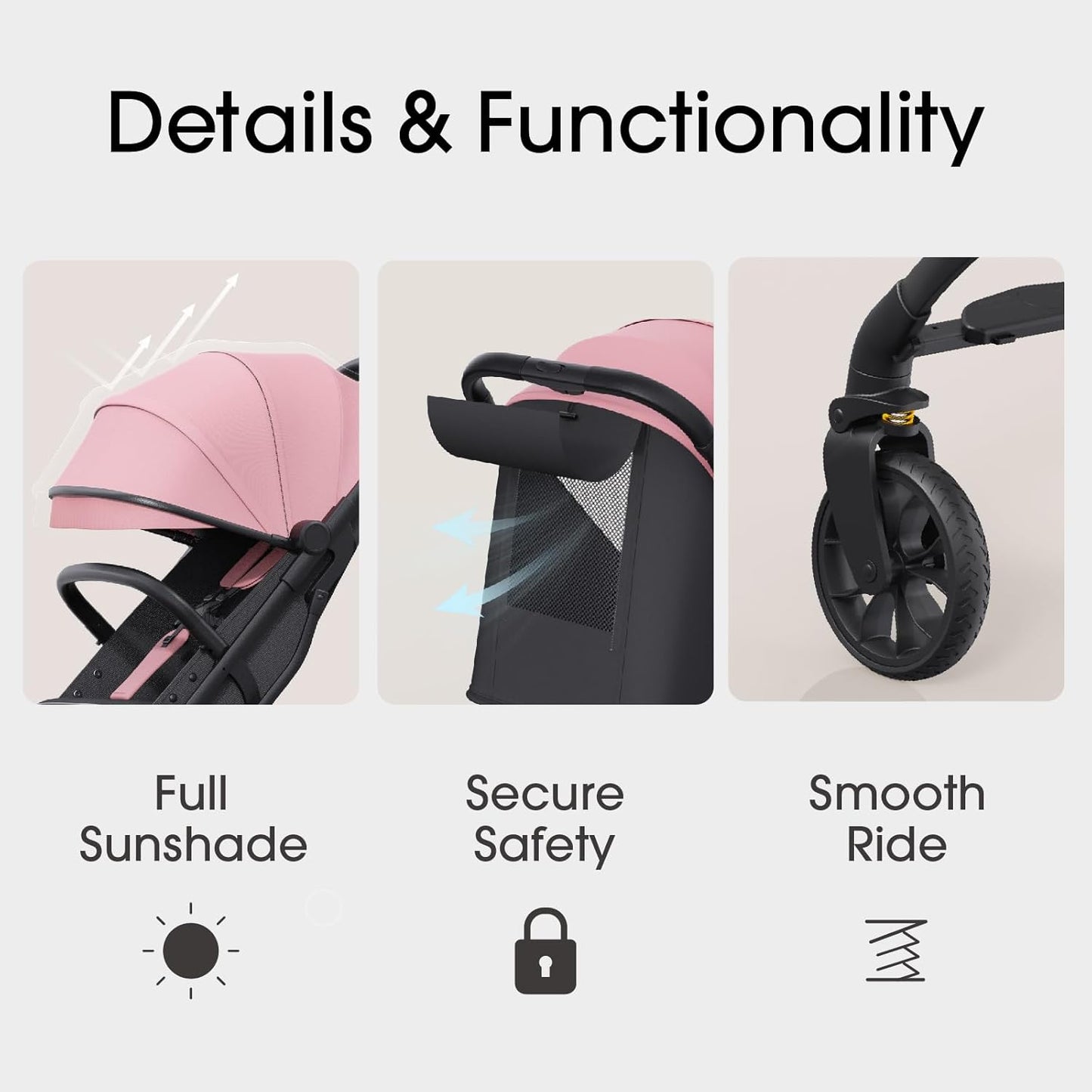 newyoo Baby Travel Stroller, Compact & Airplane-Friendly, Lightweight Infant/Toddler Stroller w Telescoping Handle, Cup Holder & Storage Pocket, One-Hand Easy Fold, Near Flat Recline Seat, TR18, Pink