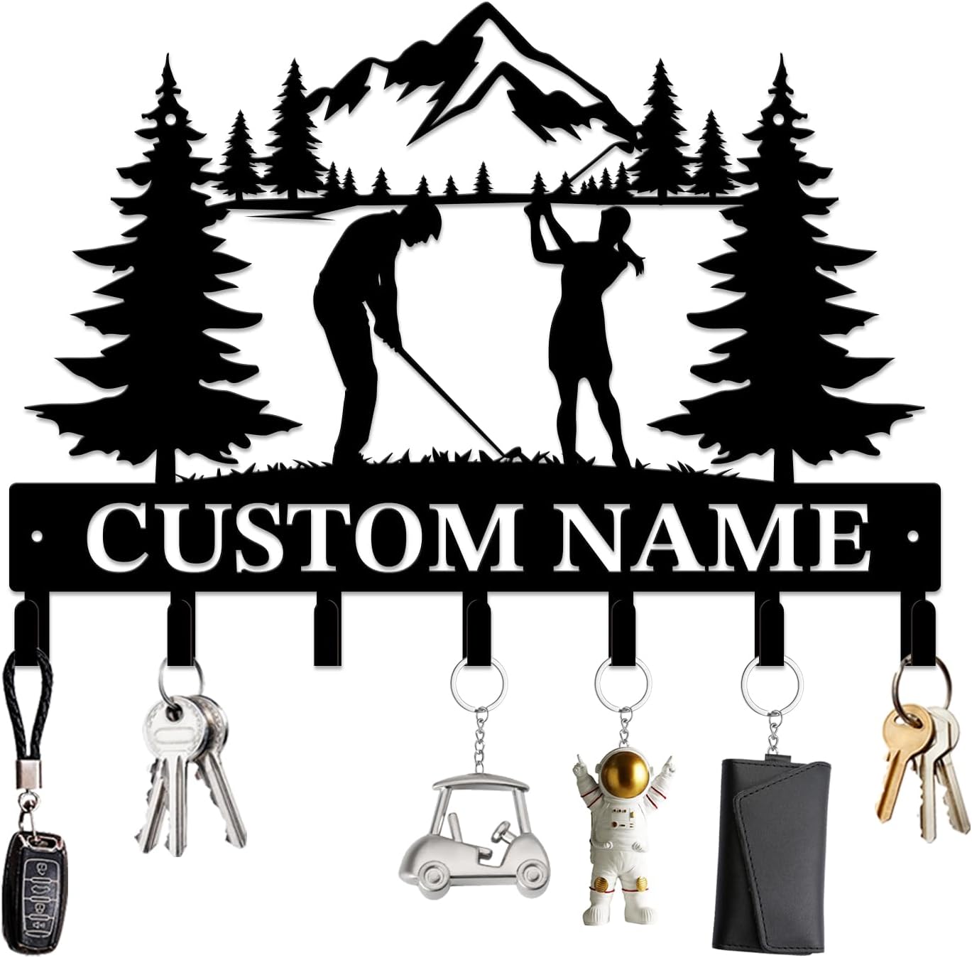 Personalized Custom Name Golf Ball Wall Keys Hooks,Metal Golf Art Clothes Hooks,Metal Golf Lover Wall Home Storage Decorative,For Front Door, Hallway, Kitchen, Bedroom,Keys,Hats (Style C)