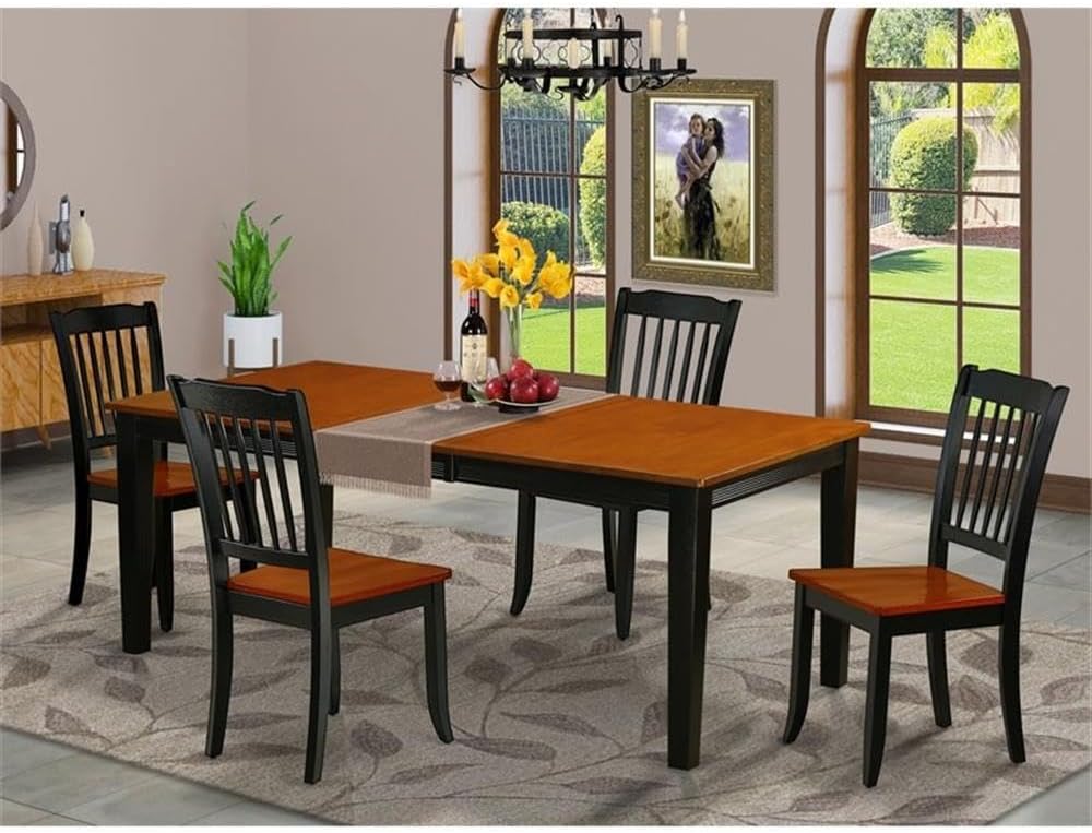 East West Furniture QUDA5-BCH-W 5 Piece Dinette Set for 4 Includes a Rectangle Dining Table with Butterfly Leaf and 4 Dining Room Chairs, 40x78 Inch, Black & Cherry