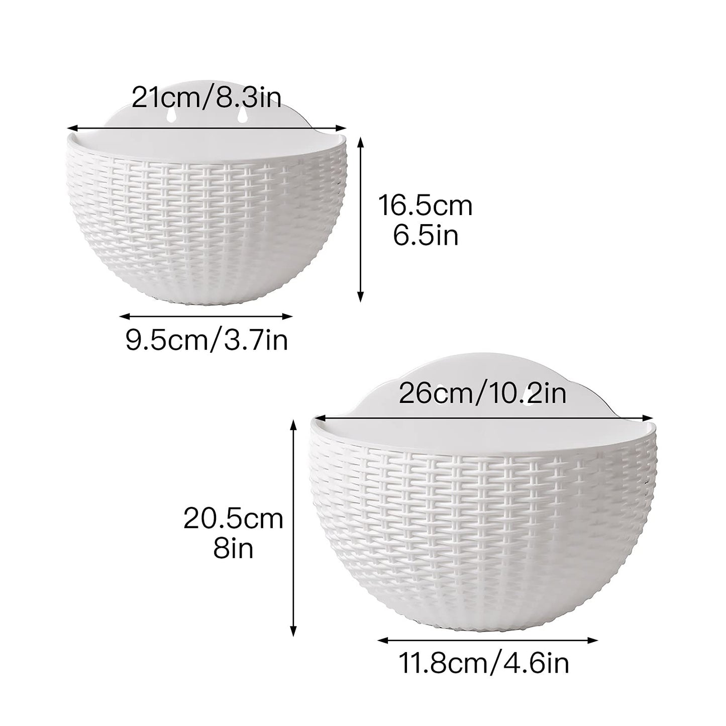 Hanging Planter Pot, Wall and Railing Hanging Planters with S Hooks, Half Round Imitation Rattan European Style Wall Flowerpot Rustic Decorative Flower Basket for Home Balcony(#21*16.5cm Dark green)