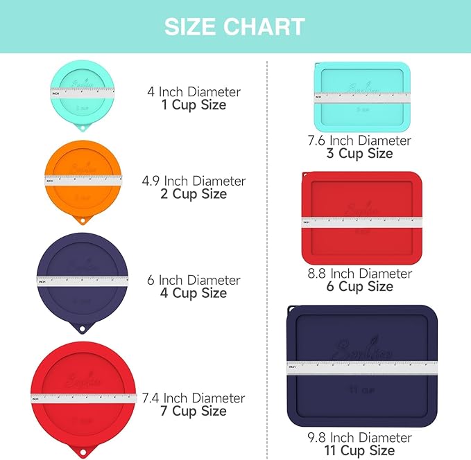 Sophico 2 Cup Round Silicone Storage Cover Lids Replacement for Pyrex 7200-PC and Anchor Hocking Glass Bowls (Container not Included) |Green-Blue 4 Pack |
