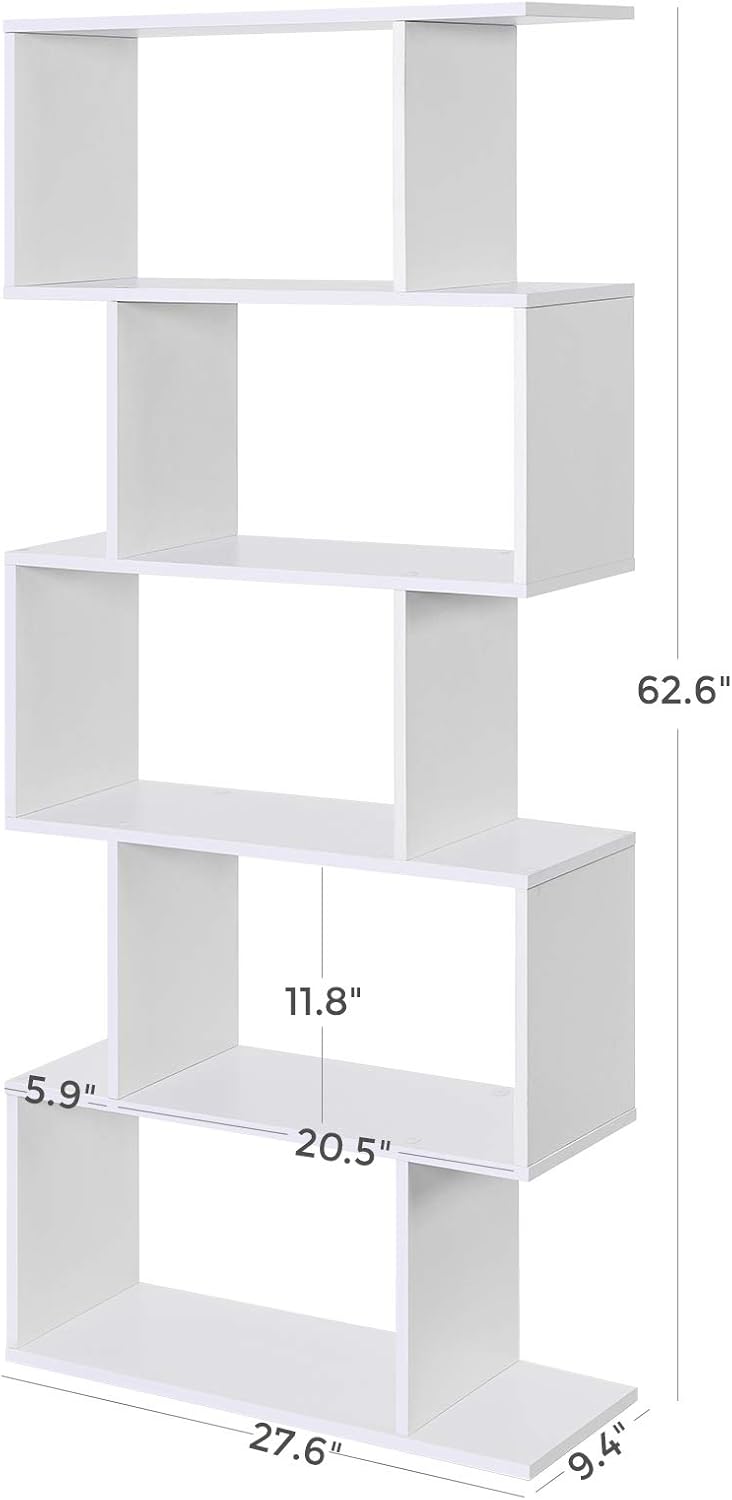 VASAGLE Wooden Bookcase, Display Shelf and Room Divider, Freestanding Decorative Storage Shelving, 5-Tier Bookshelf, White