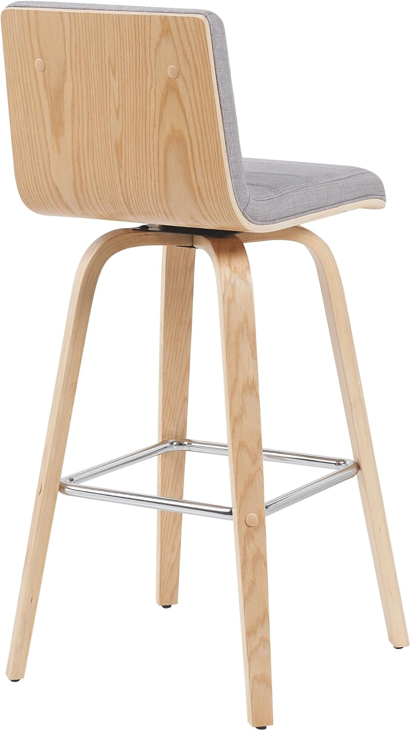 Vienna Modern Swivel Bar Height Stool with Grey Upholstered Seat and Patterned Oak Wood Frame Set of 4