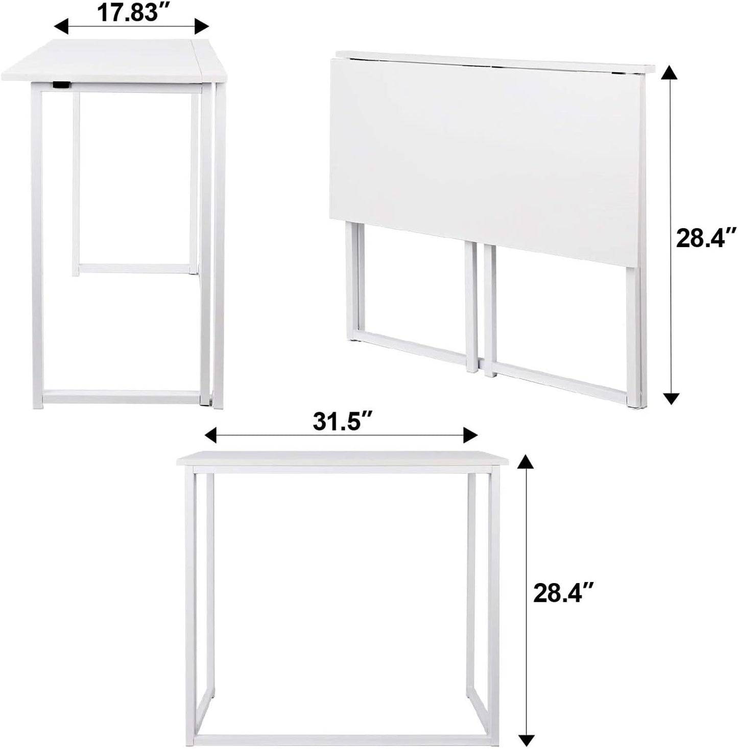 Leopard Folding Computer Desk for Small Spaces, No-Assembly Space-Saving Home Office Desk, Foldable Computer Table, Laptop Table, Writing Desk, Compact Study Reading Table (White)
