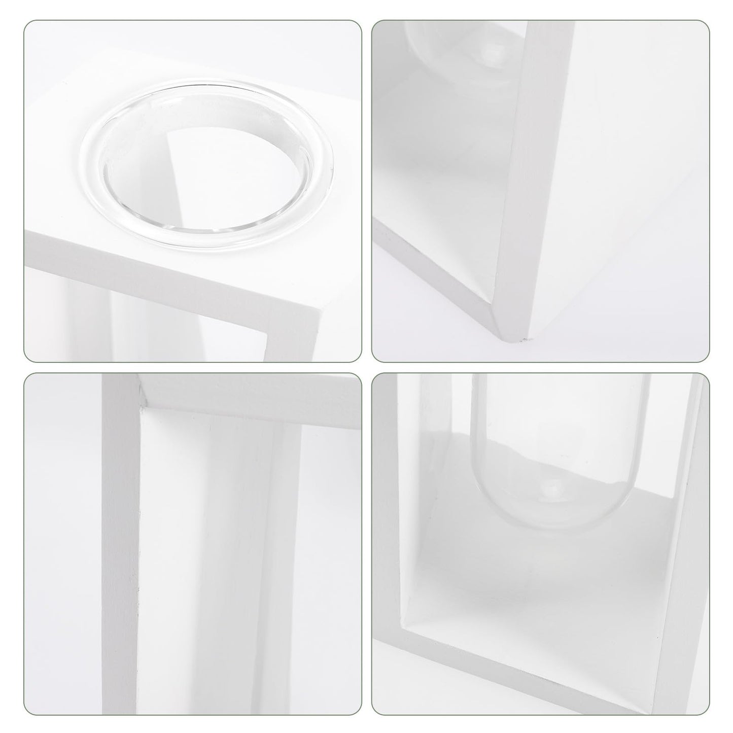 Toyvian Nordic Style Test Tube Glass Vase with Wooden Rack, Small Hydroponic Plant Terrarium for Home and Office Décor, White Frame Flower Vase for Propagation and Tabletop Arrangement