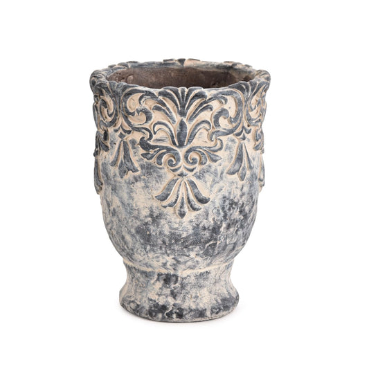 Sungmor 6.3 Inch Cement Plant Pot for Plants, Succulent Planter with Embossed Design, Vintage Concrete Flowerpots with Drainage Hole, Decorative Orchid Houseplant Pot Indoor Outdoor Plant Container