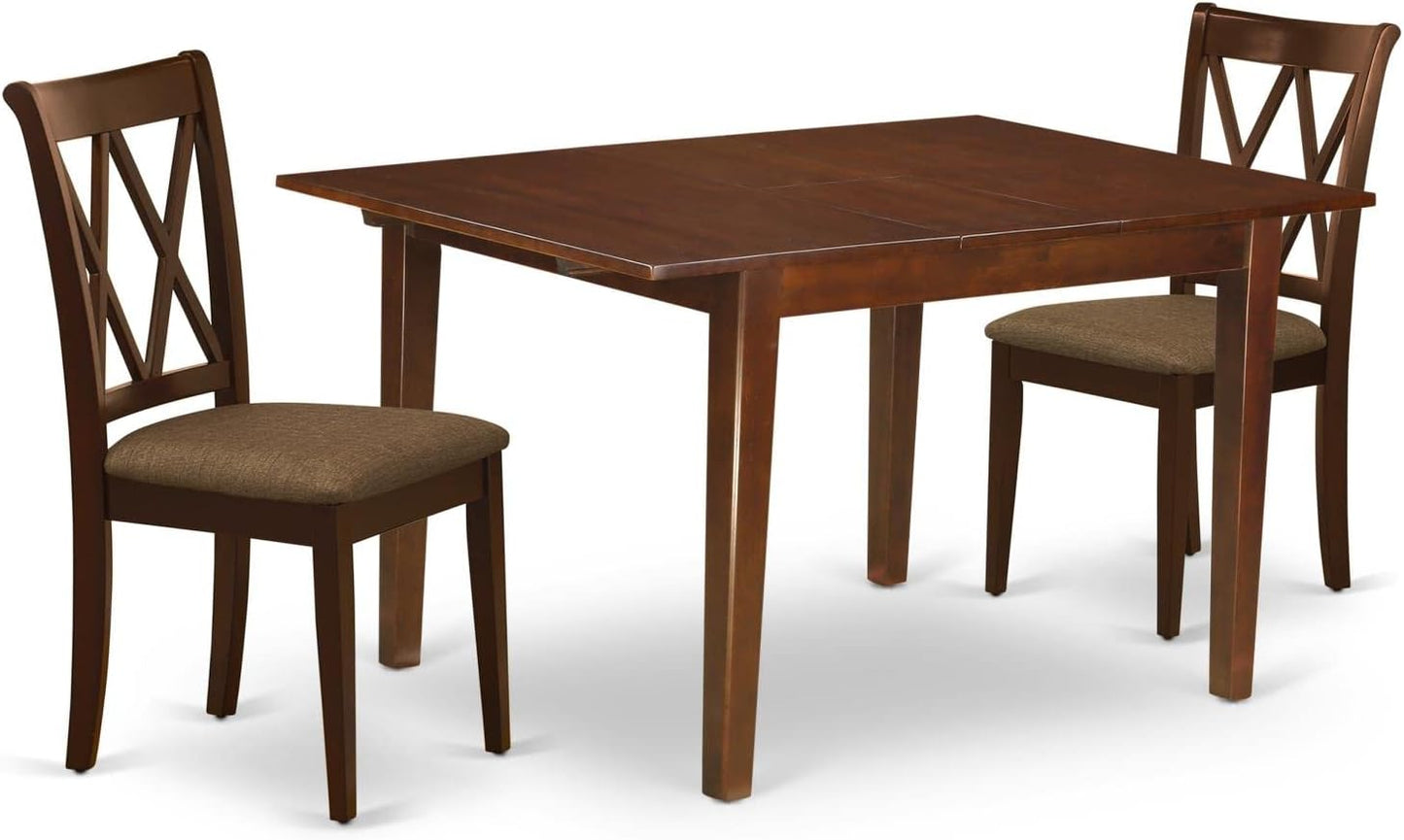 East West Furniture MLCL3-MAH-C 3 Piece Dining Room Furniture Set Contains a Rectangle Wooden Table with Butterfly Leaf and 2 Linen Fabric Kitchen Dining Chairs, 36x54 Inch, Mahogany