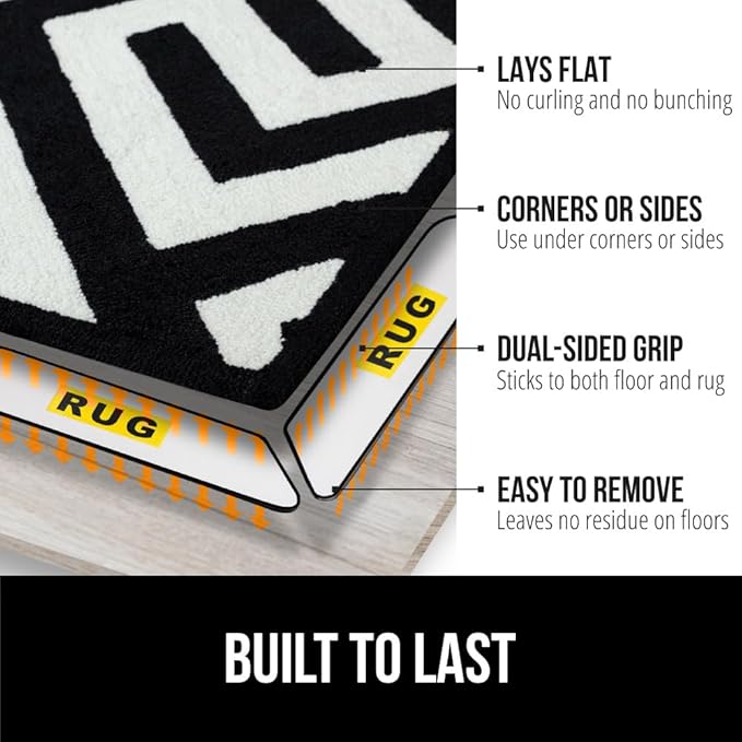 GORILLA GRIP Rug Gripper Pads Keep Area Rugs Corners from Curling, No Damage Reusable Double-Sided Stickers, Holds Down Carpet in Place on Hardwood Floors, Grips Tile Floor, Holiday Home Decor 8 Pcs