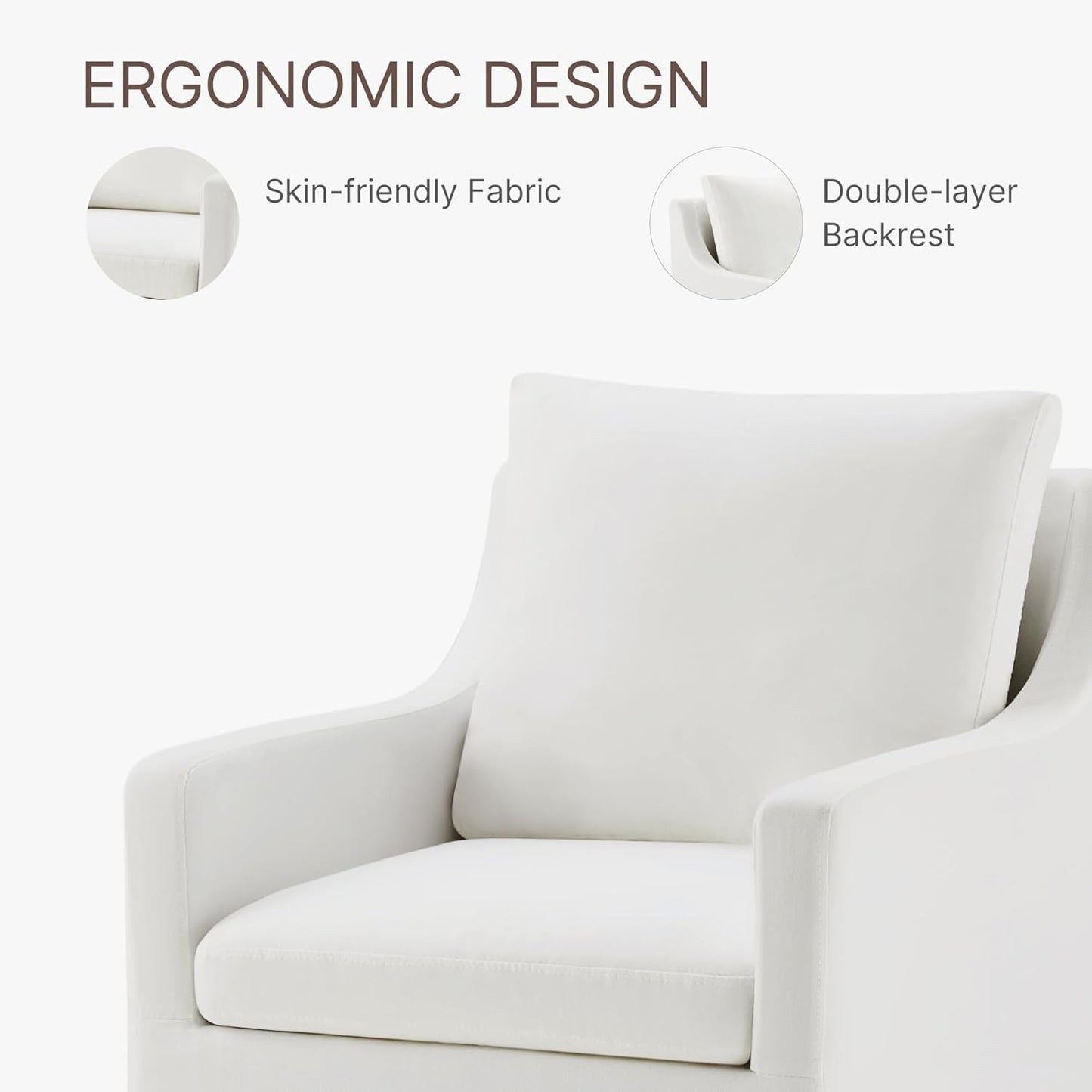 Upholstered Dining Chairs with Casters Washable Cover Side Deskchair with Rollers for Diningroom, Living Room, Cream, 1 Box