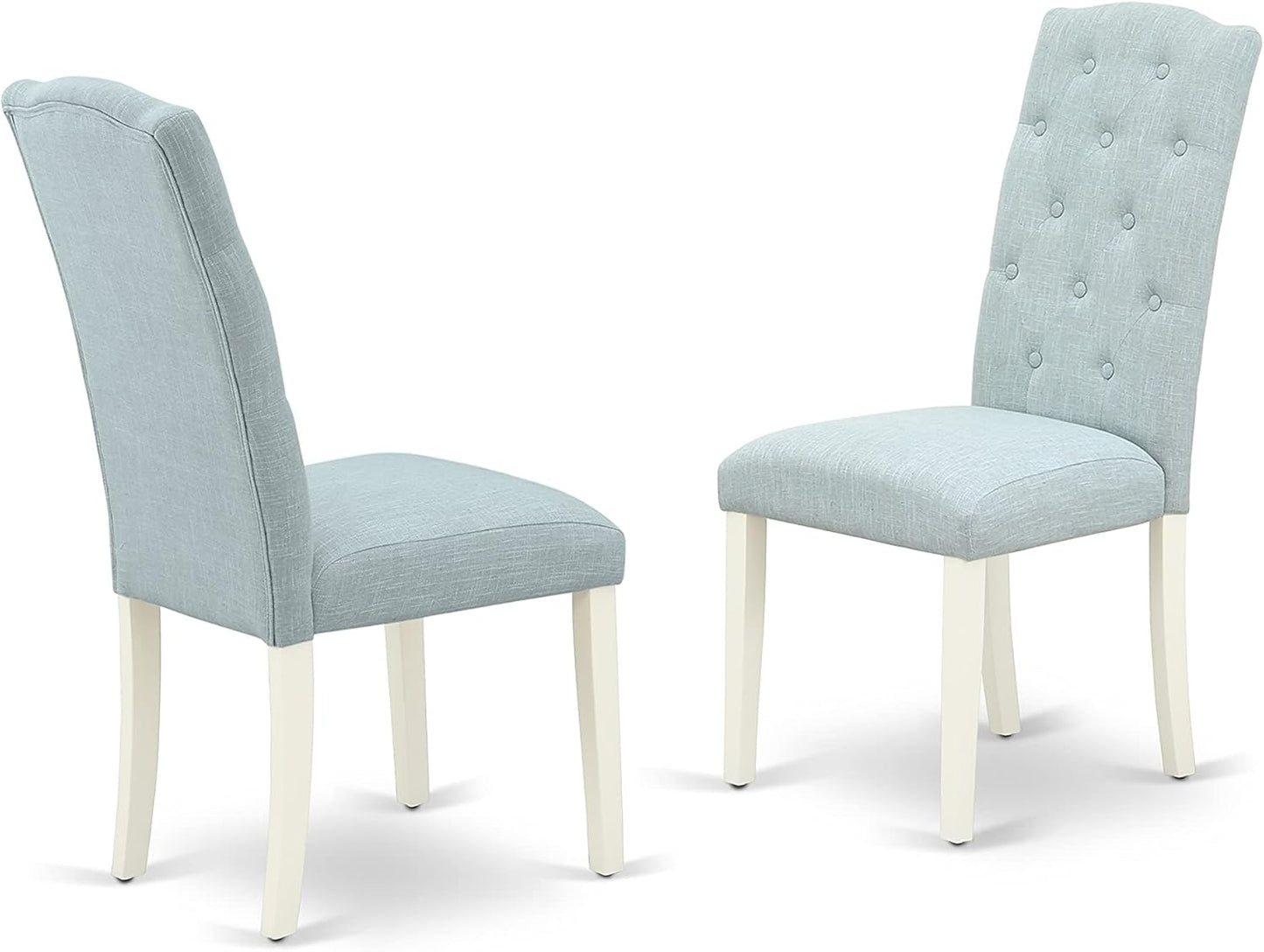 East West Furniture DOCE7-LWH-15 7 Piece Kitchen Table & Chairs Set Consist of a Rectangle Butterfly Leaf Dining Table and 6 Baby Blue Linen Fabric Parson Chairs, 42x78 Inch, Linen White