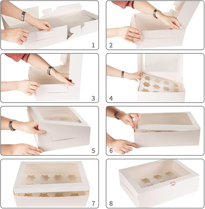 YunKo 15 Pack Dozen Cupcake Boxes White Cupcake Containers with Window Fit 12 Cupcakes or Muffins