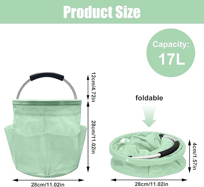 Cleaning Caddy for Cleaning Supplies, 17L Cleaning Supply Caddy with Handle Foldable Cleaning Supplies Organizer Bucket Tool Bag Organizer Cleaning Products Organizers for Home, Garden (Green)