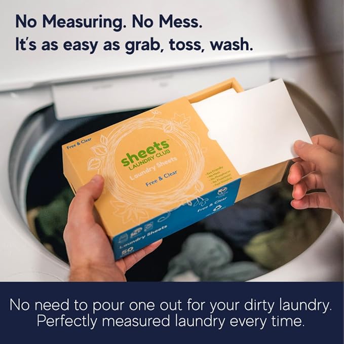 Sheets Laundry Club - Liquidless Laundry Detergent Sheets, 100 Loads - Fresh Linen Scent, Eco-Friendly, Quick-Dissolving Formula, Hypoallergenic, Septic Safe, Plastic-Free Packaging - 50 Sheets