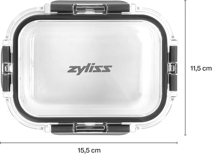 Zyliss Glass Container, Shatter Resistant Glass, Airtight Food Storage Box with Sealable Lid, Microwave Safe, BPA Free Lid, Freezer Safe, Fridge Storage, Food Container, 6.3in x 4.7in x 2", 12.5oz