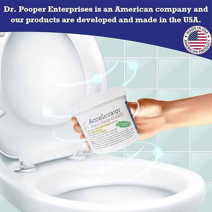 Drain Field Cleaner Tablets by Dr Pooper. Clears Septic Tanks and Drain Fields of Tough Clogs, Scum, Sludge AND Eliminates Odors FAST - Aerobic & Anaerobic Systems - Easy to Use, Just Flush.