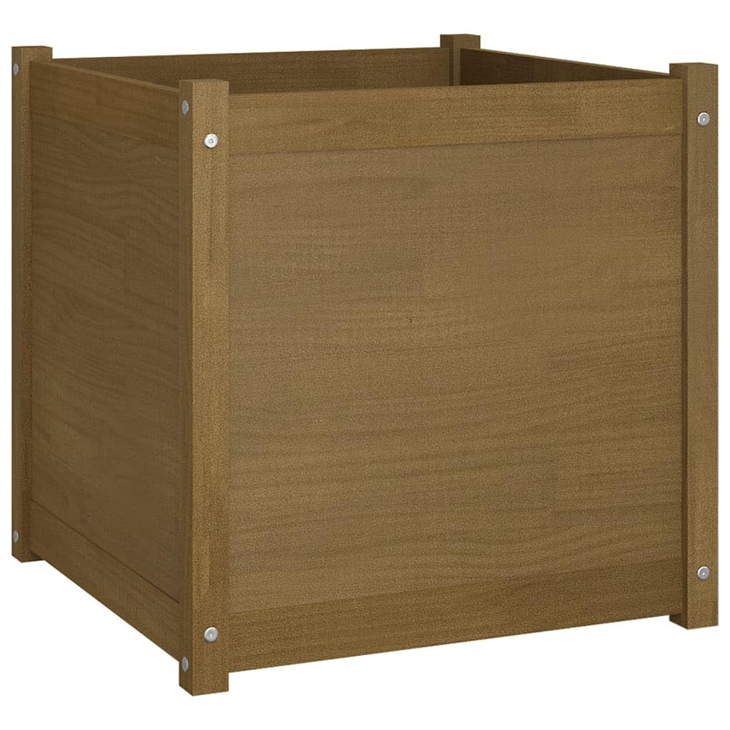 PHGTYUK Outdoor Square Planters for Flowers and Herbs, Honey Brown Garden Planter Solid Pine Wood, Weather Resistant Wooden Garden Planters for Patio and Balcony