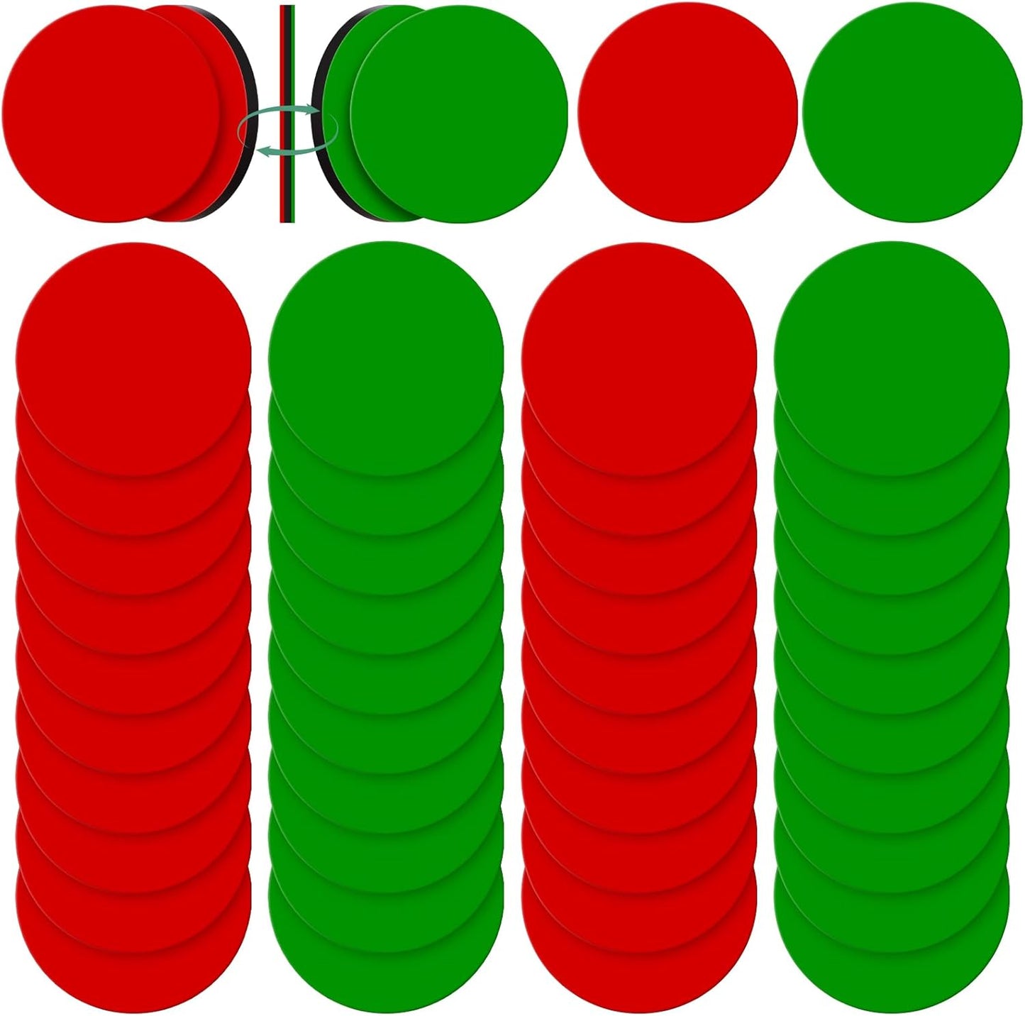 Xuhal 80 Pcs Double Sided Red Green Magnets 1.26'' Red Green Flip Reversible Magnets Dots for Whiteboard Mini Colored Double Sided Reversible Circle Indicator for Office Classroom Decoration (Classic)
