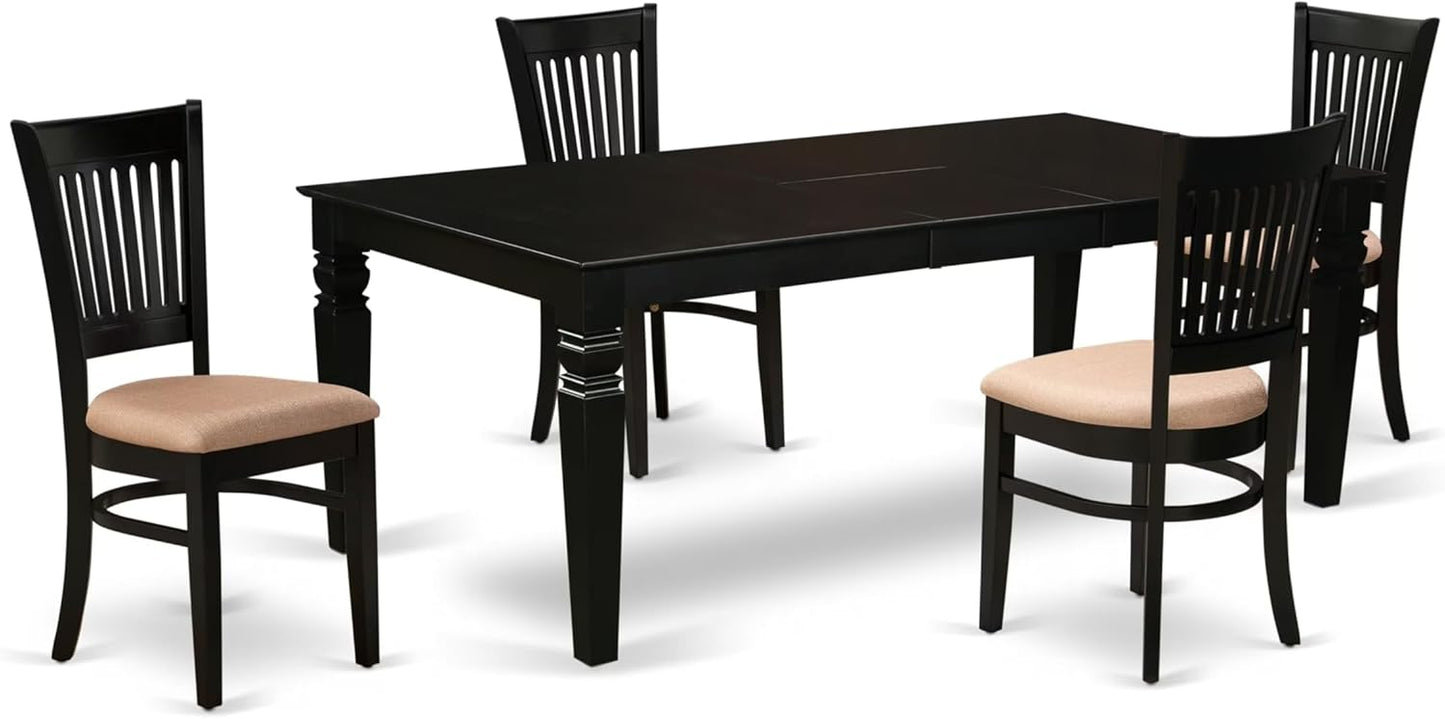 East West Furniture LGVA5-BLK-C 5 Piece Dining Room Furniture Set Includes a Rectangle Kitchen Table with Butterfly Leaf and 4 Linen Fabric Upholstered Chairs, 42x84 Inch, Black