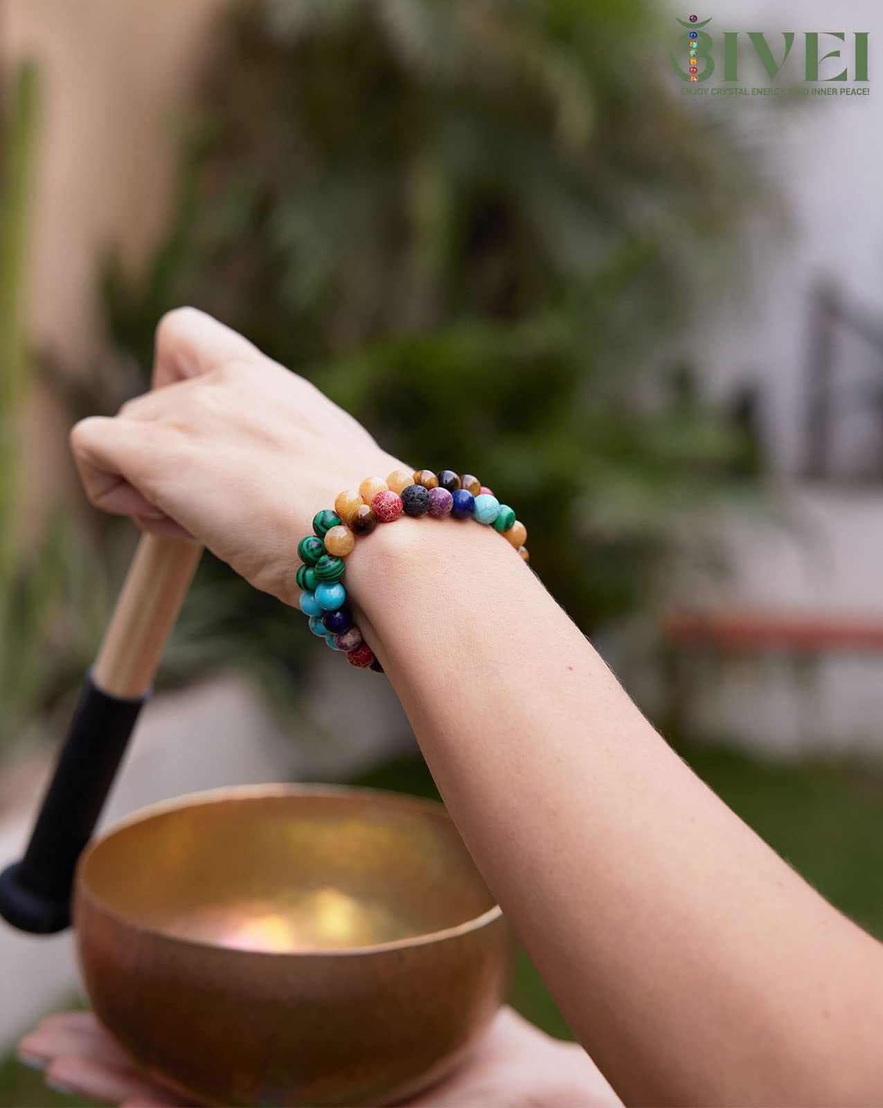 Bivei Natural Gemstone Semi Precious Healing Crystals Handmade Stretchy Round Beads Bracelet, Enhance Positive Energy(Chakra Bracelet (Inner Balance) Small)