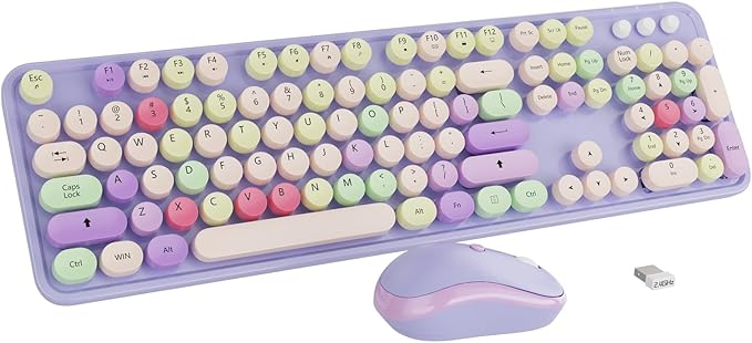 Wireless Typewriter Keyboard and Mouse - Wireless Keyboard with Silent Mouse, Cute Retro Keyboard Mouse Combo, 2.4G USB Computer Keyboard and Mouse for Windows Laptop/Desktop/PC(Purple)