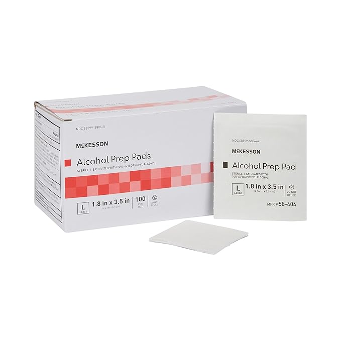 McKesson Alcohol Prep Pads [Pack of 100] 70% Isopropyl, Individually Wrapped Wipes, Sterile, Medical-Grade, First Aid, Large