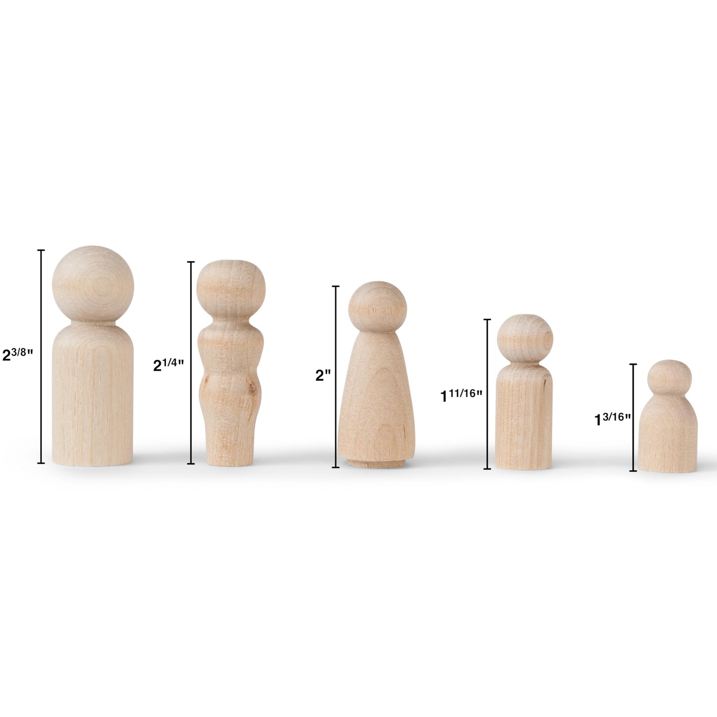 Koalabu Natural Unfinished Wooden Peg Doll Bodies, Quality People Shapes, Great for Arts and Crafts, Birch and Maple Wood Turnings, Artist Set of 40 in 5 Different Shapes and Sizes