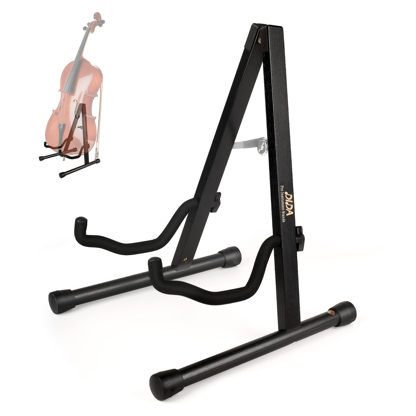 DIDA Cello Stand, Cello Stand with Bow Holder, Wooden A-Shape Floor Stand with Padded Foam, Fits 1/2, 3/4, 7/8, 4/4 Full-Size, C