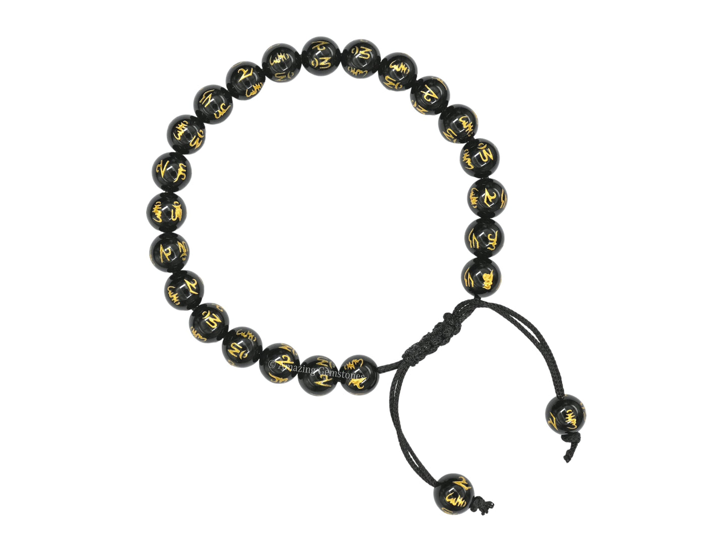 Amazing Gemstone Om Mani Black Agate Bracelet for Women Men's Gifts - Protection Healing Crystal Bracelet - 8mm Gemstones Beaded Adjustable Bracelet Pulseras Para Hombres Mujer Stocking Stuffers