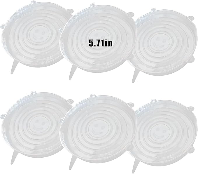 6 Pcs Silicone Stretch Lids Reusable and Durable Silicone Container Covers for Food Storage Expandable Bowl Covers Dishwasher & Freezer Safe (5.71in)