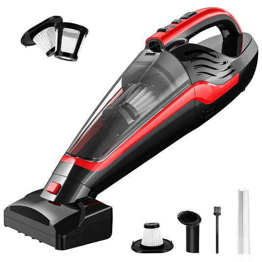 Powools Pet Hair Handheld Vacuum Cordless, Car Vacuum Rechargeable with Reusable Filters, Motorized Brush and Multi-Accessories