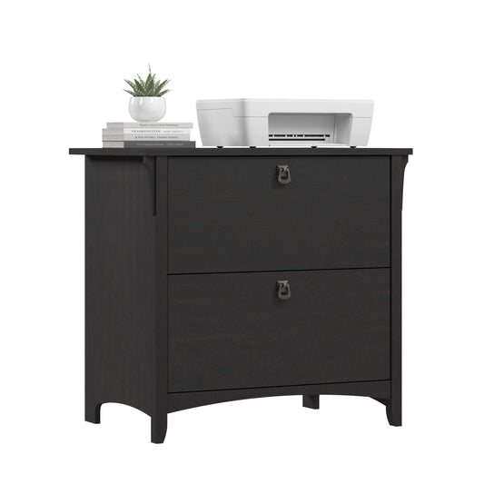 Bush Home Salinas 2 Drawer Lateral File Cabinet in Vintage Black, Home Office Storage Solution, Organizer with Drawers for Workspace, Filing Unit