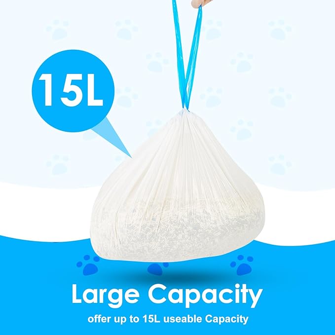 Cat Litter Bags 60 Count,19.68"x17.71" Drawstring Close Litter Box Liners for Automatic Litter Box,Thick Cat Poop Bags,Easy to Clean,Heavy Duty Robot Bag for Self-Cleaning Box