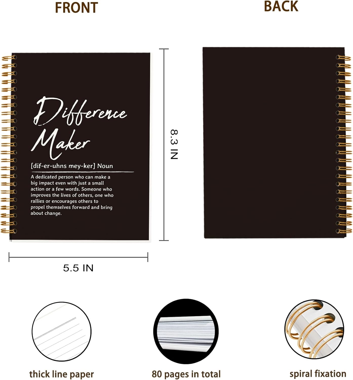 Difference Maker Gift Notebook, Employee Appreciation Gifts, Thank You Gifts for Women Men Principal Boss Mentor Teacher, Farewell Goodbye Retirement Gifts for Coworkers, Motivational Leadership Gifts Spiral Notebook 5.5 x 8.3