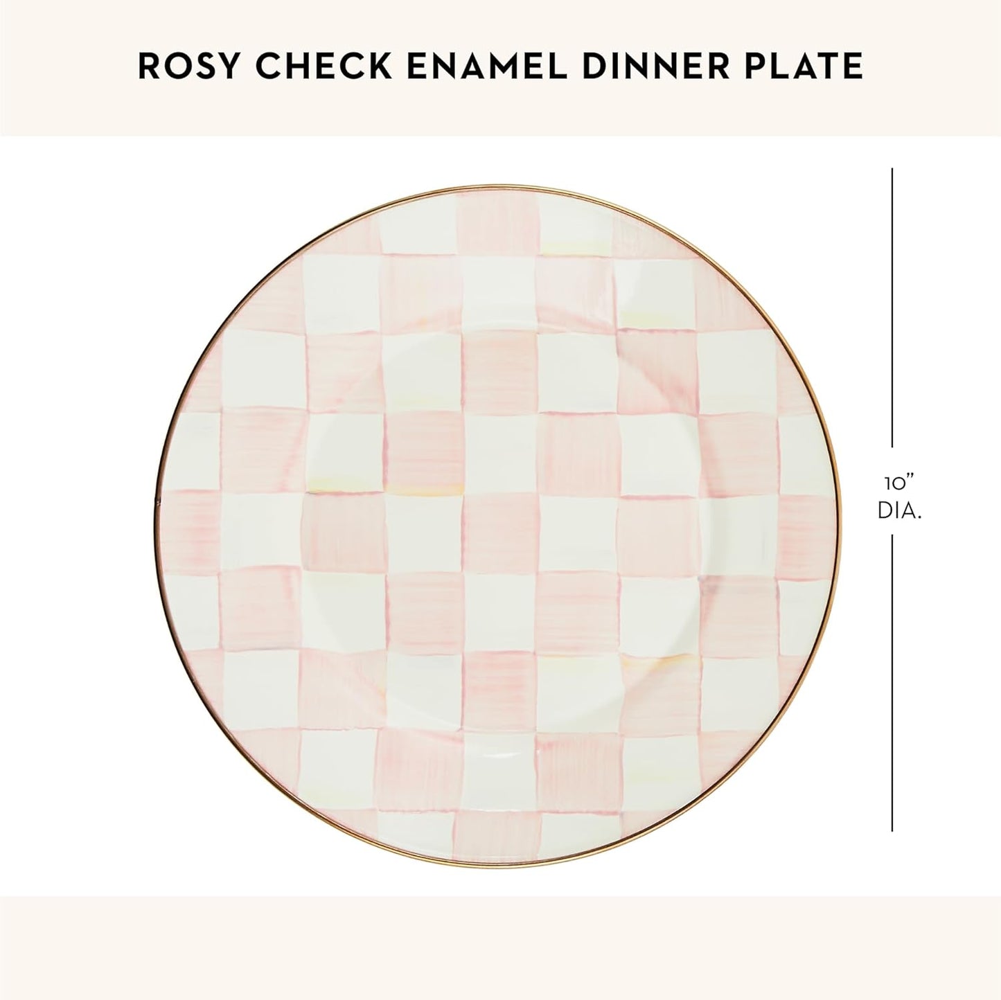 MACKENZIE-CHILDS Enamel Dinner Plate, Decorative Dinnerware Plate, 10 Inches, Set of 1, Pink-and-White Rosy Check