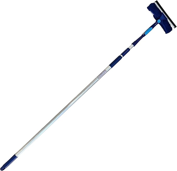 Bring It On Cleaner 20 Foot Reach Extension Pole Plus Squeegee & Window Washer Telescopic Pole for Window Cleaning Extension Pole for Cleaning Windows